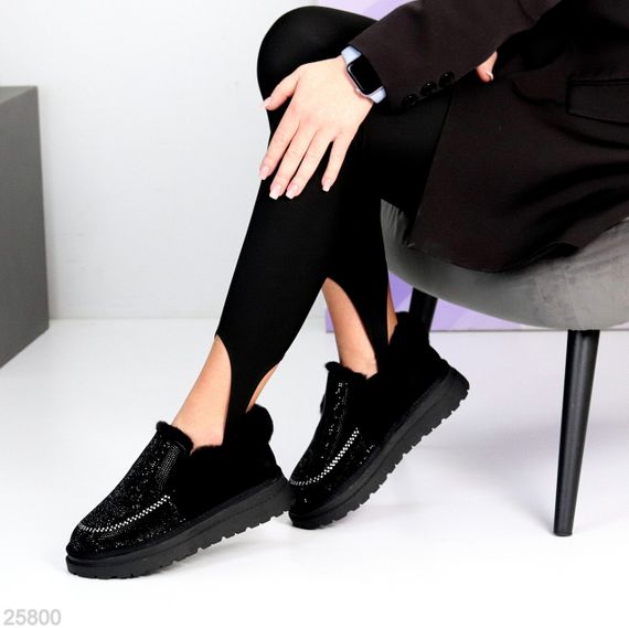 Эффектные сверкающие черные замшевые угги автоледи в стразах | Зображення 7