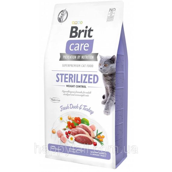 Корм сухой Brit Care Cat Grain Free Sterilized Weight Control для стерилизованных котов с избыточным весом с уткой и индейкой