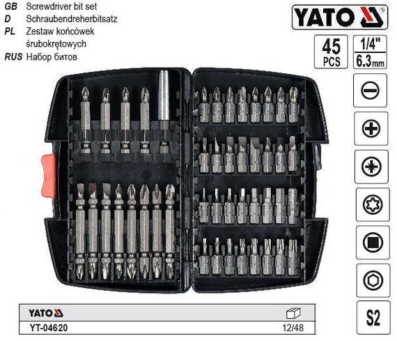 Набор бит насадок YATO Польша 1/4" 45 штук YT-04620 | Зображення 1