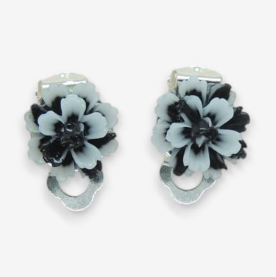 Кліпси-сережки дитячі Liresmina Jewelry у вигляді квітки "Еклерчик" чорнобілі, 1.2 см