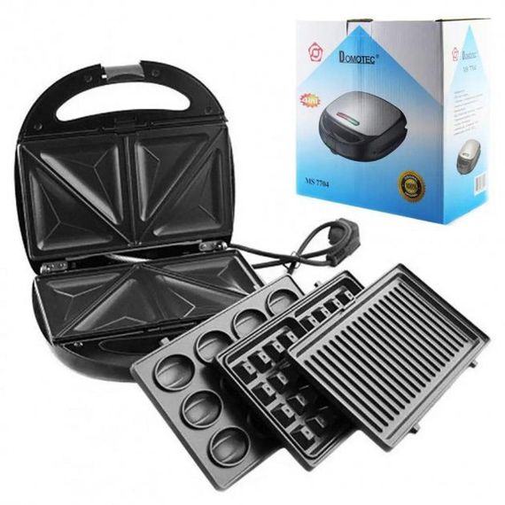 Мультипекар вафельниця бутербродниця сендвічниця гриль електрична 4 в 1 зі знімними формами AW-228 Domotec MS-7704 | Зображення 2