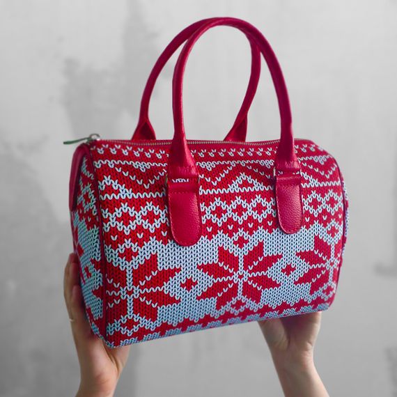 Сумка бочонок Barrel Красный зимний орнамент 28x18x17 см (SB_15NGNAS006_KR)