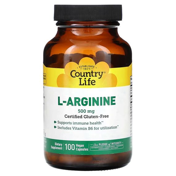 L‑Аргінін Country Life L-Arginine, 500 mg, 100 Vegan Capsules