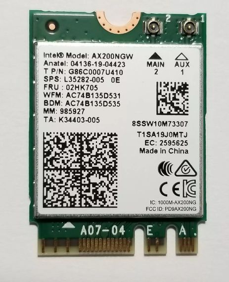 Мережевий адаптер Intel Wi-Fi 6 AX200 (AX200NGW) 802.11ax M.2 2.4Gbps 802.11ax Bluetooth 5.2 бездротовий для ноутбука EOM | Зображення 1