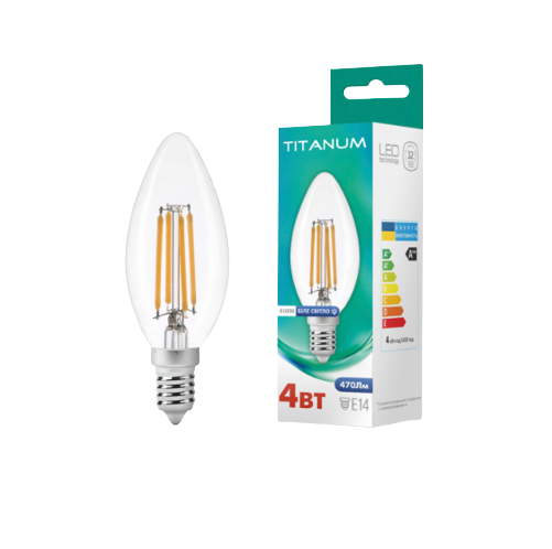 Лампа C37 4W E14 4100К 220V Filament LED Titanum