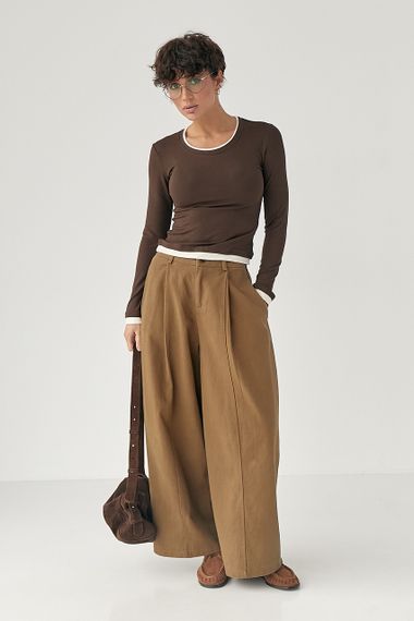 Жіночий двошаровий лонгслів - коричневий цвет, ONE SIZE (є розміри) | Зображення 2