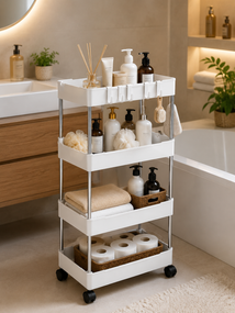 Етажерка на колесах 4 полиці біла підлогова Storage rack AND906