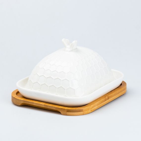 Масленка керамическая  18 х 16 х 11 см на подставке белая | Зображення 2