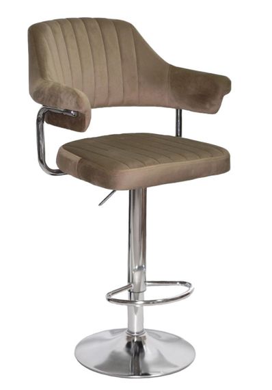 Барное кресло Jeff Bar CH-Base велюр кофейный B-1042, на круглой хромированной ножке с регулировкой высоты | Зображення 5