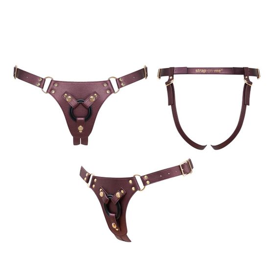 Трусики для страпона Strap-On-Me Harness Generous Aubergine, One Size, искусственная кожа, регулируемые ремни, сменные крепления д | Зображення 4