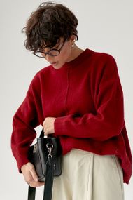 В'язана вільна кофта з декоративним швом - темно-червоний цвет, ONE SIZE (є розміри)