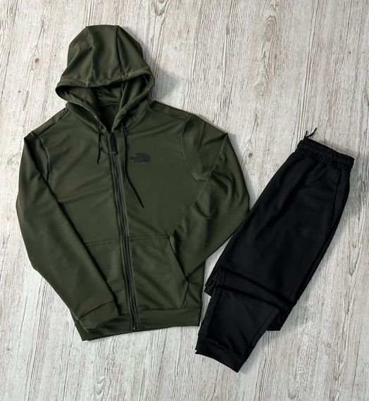 Комплект 3 в 1 Демісезонний спортивний костюм TNF кофта на змійці хакі + чорні штани (двонитка) + Футболка хакі TNF | Зображення 3