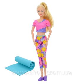 Детская кукла Yoga girl DEFA 8489, 28см, шарнирная, йогамат Розовый