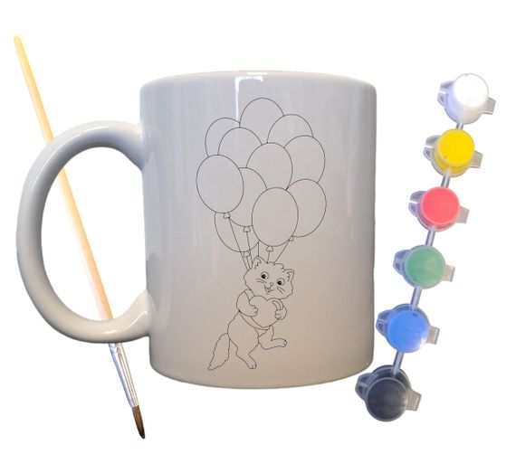 Набор для творчества кружка раскраска Котенок на воздушном шарике 330 мл белая (КР0070)