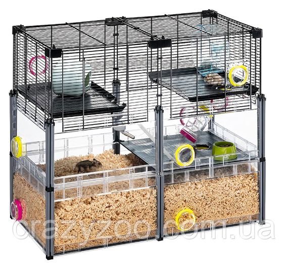 Модульна клітка для хом'яків та мишей Ferplast Multipla Hamster Crystal з аксесуарами чорна 72.5x37.5x62 см 57007617