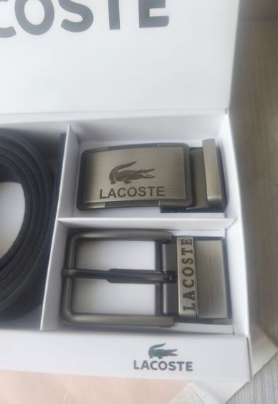 Чоловічий чорний  подарунковий набір ремінь+ дві пряжки Lacoste | Зображення 1