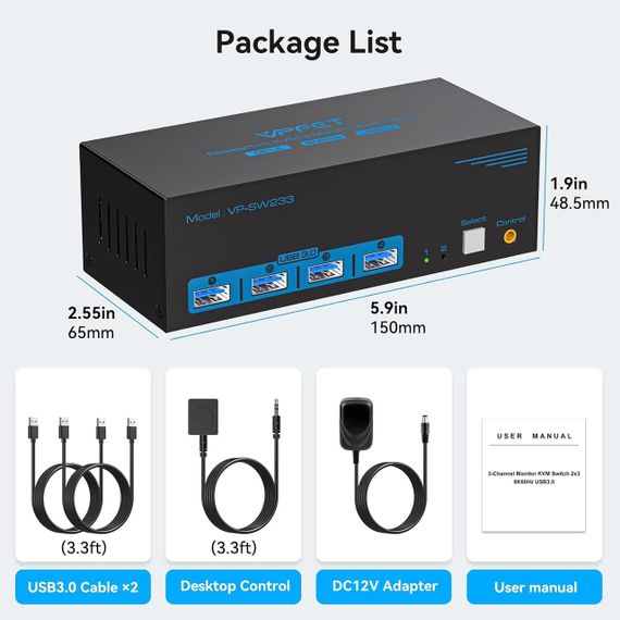 KVM-переключатель 8K @ 60Hz DisplayPort для 2 ПК и 3 мониторов, USB 3.0, 4 порта, поддержка Multi-Screen | Зображення 2
