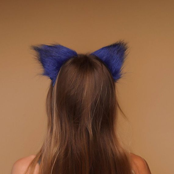 Хутряні вушка кішки з бантиком, Сині з білим OKOVA Sex Aura | Зображення 2