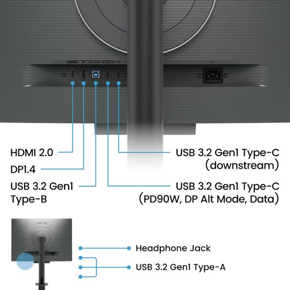 TFT 28.2" BenQ RD280UA, IPS, 3840x2560, 3:2, USB-C, HDMI, DP, HAS, ерго стійка, кол., металік-сірий | Зображення 9