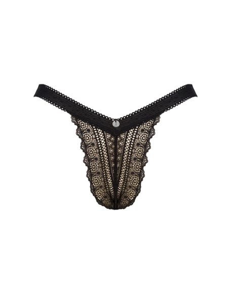 Мереживні трусики із заниженою талією Obsessive Estiqua panties, чорні, M/L | Зображення 4