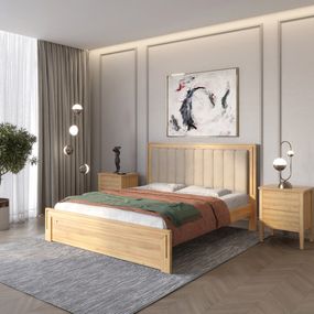 Двоспальне дерев'яне ліжко Mebigrand Торонто Т1 Горіх світлий/Аляска 23 (бежевий) 180х190 см (MBG-7261)
