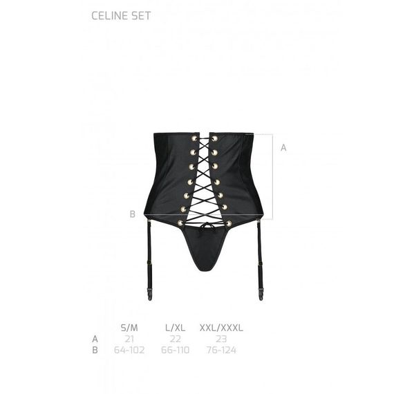 Пояс-корсет з екошкіри Passion CELINE SET S/M, black, шнурівка, знімні пажі для панчіх, стрінги | Зображення 6