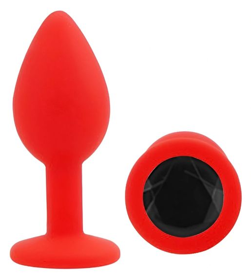 Анальна пробка EGZO Red Round Plug S, червона, з кристалом, медичний силікон Sex Aura | Зображення 1