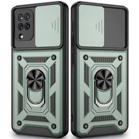 Ударостійкий чохол Camshield Serge Ring для Samsung Galaxy A22 4G/M32 TPU+PC, Шторка на камеру, Зелений