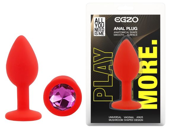 Силіконова анальна пробка EGZO - Silicone Red Round Plug Rose, size S Sex Aura