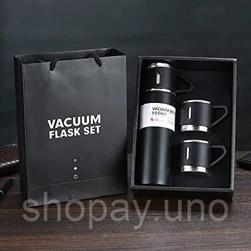 Вакуумный термос из нержавеющей стали Vacuum Flask Set 500 мл с чашками в комплекте 3* 150 мл ∙ Подарочный набор 3 в 1 | Зображення 2
