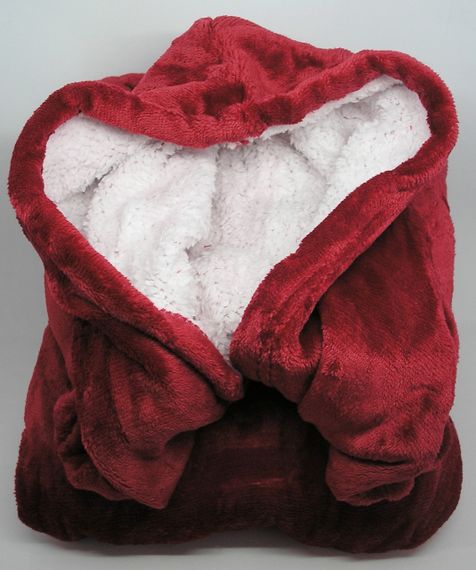 Толстовка плед худі з рукавами капюшоном двостороння велика плюшева бордова Huggle Hoodie