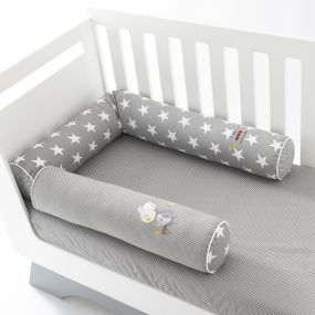 Защитные бортики-валики в детскую кроватку 2 шт ТM PAPAELLA 60х15 см, 120х15 см хлопок звезда/горошек серый