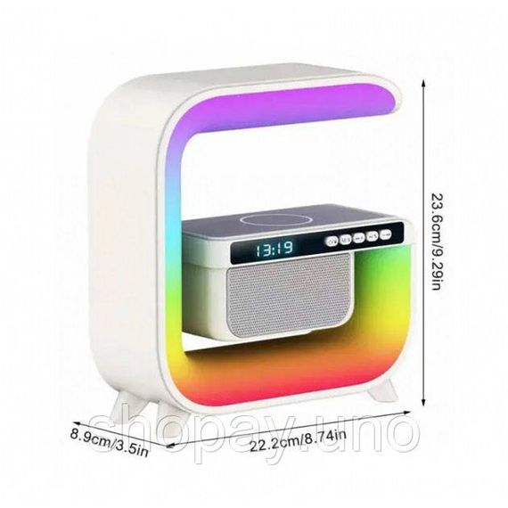 Нічний акумуляторний RGB G3 з бездротовою зарядкою 15W і Bluetooth колонкою 3W Настільна смарт лампа | Зображення 4