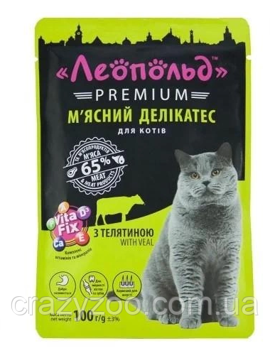 Вологий корм для котів Леопольд Premium з телятиною 100 г