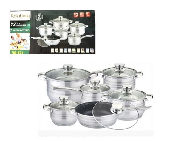 Набір кухонного посуду RB-601 для всіх видів плит із 12 предметів зі скляними кришками з паровипуском (12820_5026)