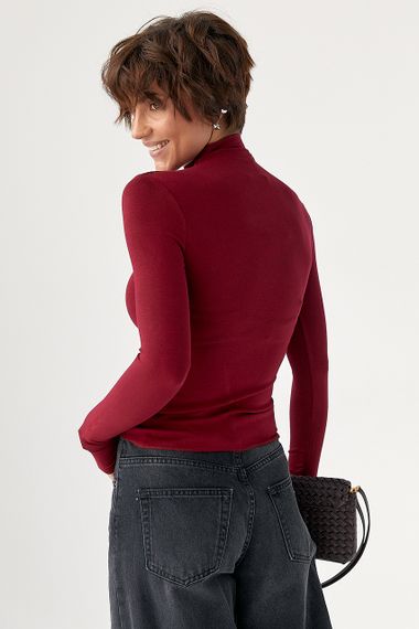 Базовий тонкий гольф з горловиною-стійкою - бордо цвет, XS (є розміри) | Зображення 1