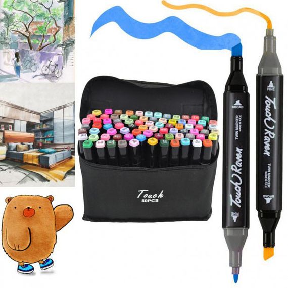 Комплект двухсторонних маркеров 80 шт, Набор профессиональных разноцветных двусторонних маркеров VO-90