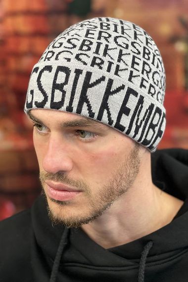 Мужская  шапка «Letters» (5158) серый + черный