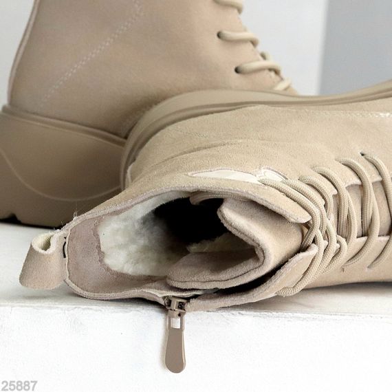 Бежеві зимові високі черевики натуральна замша доступна ціна | Зображення 1