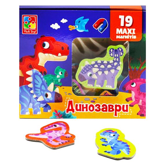 Набор магнитов MAXI "Динозавры" Vladi Toys VT3106-23, 19 шт | Зображення 1