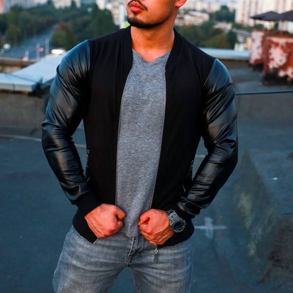 Бомбер Кож рукав чёрный S | Зображення 3