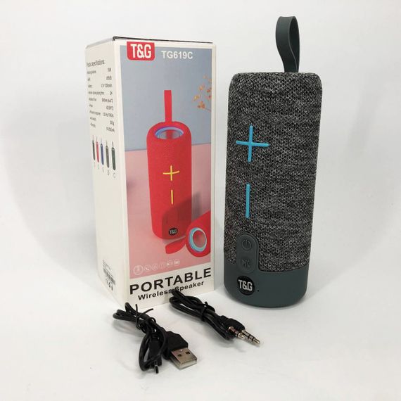 Портативная Bluetooth колонка TG619C FM-радио USB/TF с ремешком, Блютуз колонка с подсветкой. Цвет: серый | Зображення 3