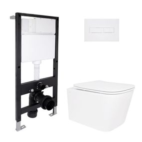 Готовое решение Qtap для ванной комнаты: подвесной унитаз Crow Ultra Quiet 520x360x290 + комплект инсталляции Standard (линейная