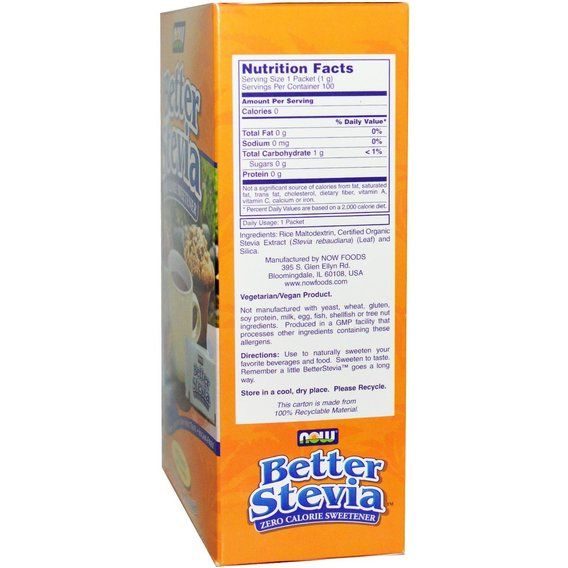 Замінник цукру NOW Foods BetterStevia Packets 100 g /100 servings/ | Зображення 1