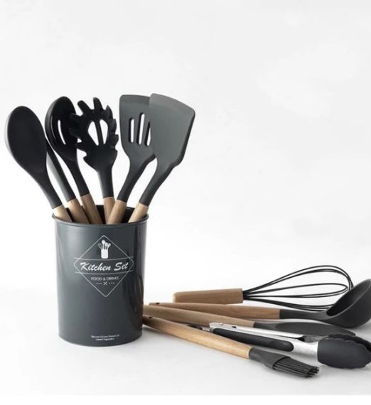 Силіконовий кухонний набір приладдя Kitchen stuff 12 предметів BLACK | Зображення 5