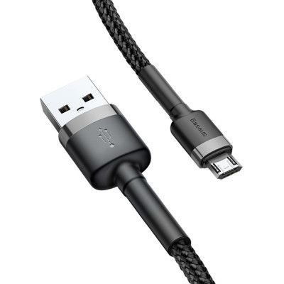 Дата кабель USB 2.0 AM to Micro 5P 0.5m Cafule 2.4A Black-Grey Baseus (CAMKLF-AG1) | Зображення 1