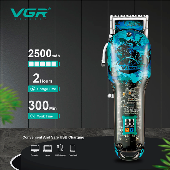 Аккумуляторная машинка для стрижки VGR V-685, 4 насадки, LED дисплей | Зображення 3