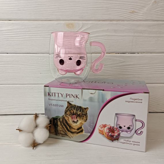 Набір чашок VT-5317-250 KITTY PINK з подвійним дном 2 шт. 250мл Vittora | Зображення 4
