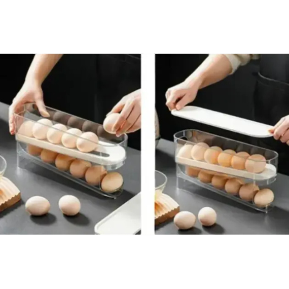 Подставка-органайзер для хранения яиц двухслойная с автоматическим качением | Зображення 2