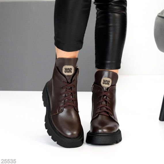 Стильні дизайнерські черевики на флісі натуральна шкіра колір Шоколад | Зображення 4
